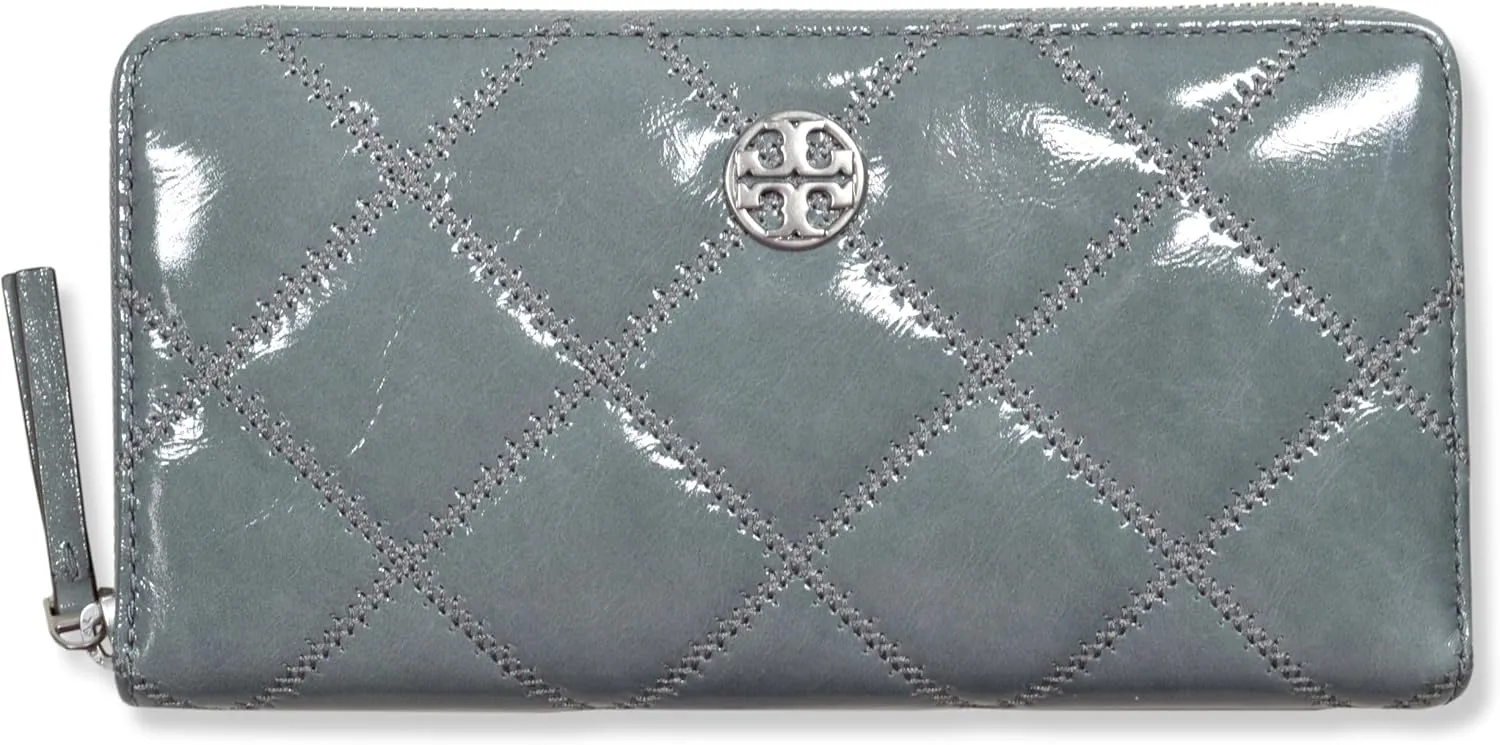 Tory Burch Womens 159456 Willa Shine Zip Around Continental Wallet, Snow Cloud