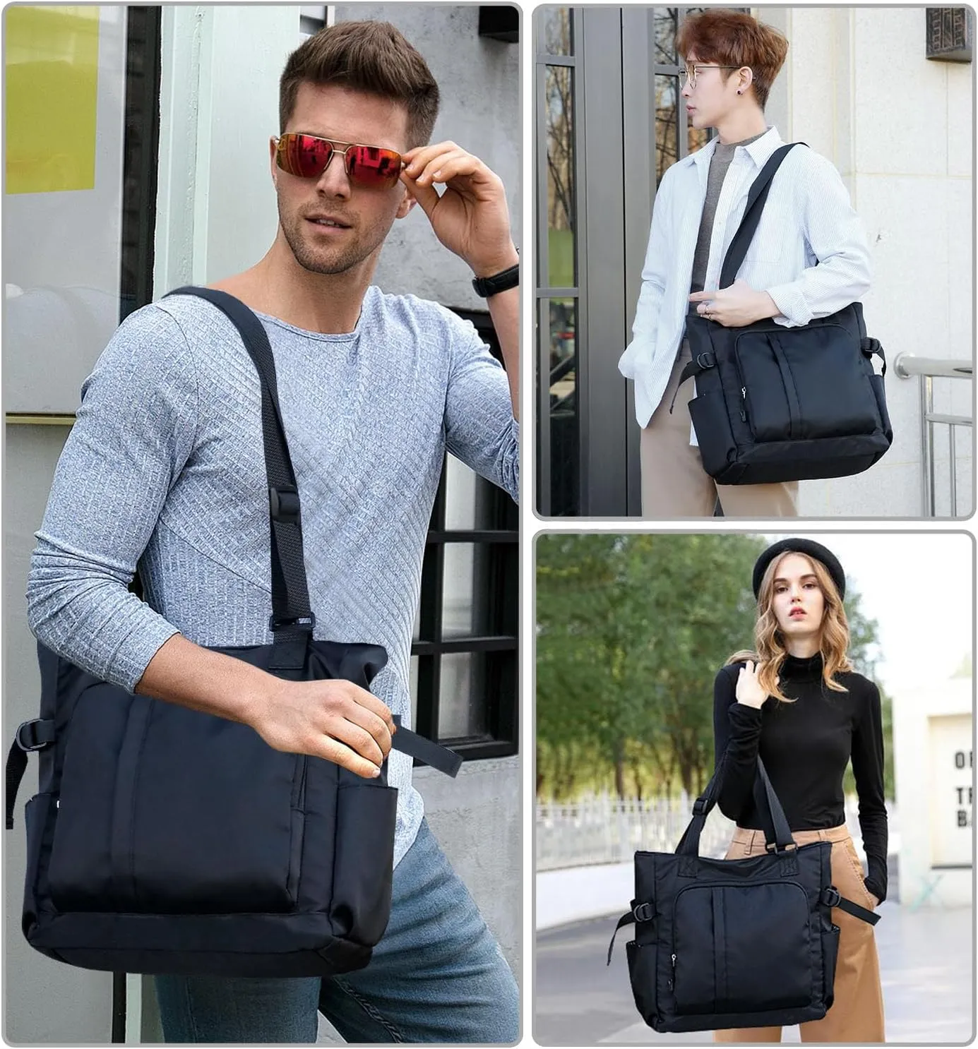 Tote Bag, Waterproof Nylon Shoulder Bags Laptop Work Bag Multi Pockets Teacher Purses and Handbags for Women Men