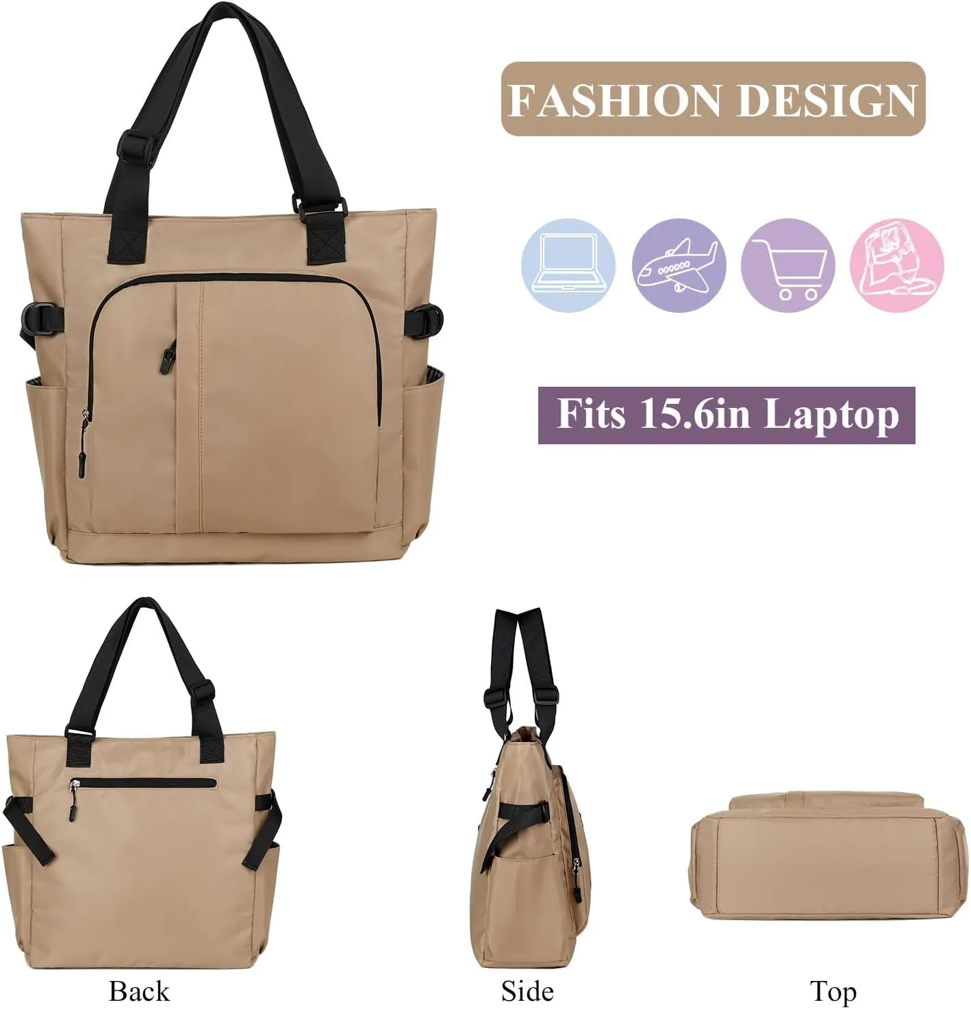 Tote Bag, Waterproof Nylon Shoulder Bags Laptop Work Bag Multi Pockets Teacher Purses and Handbags for Women Men