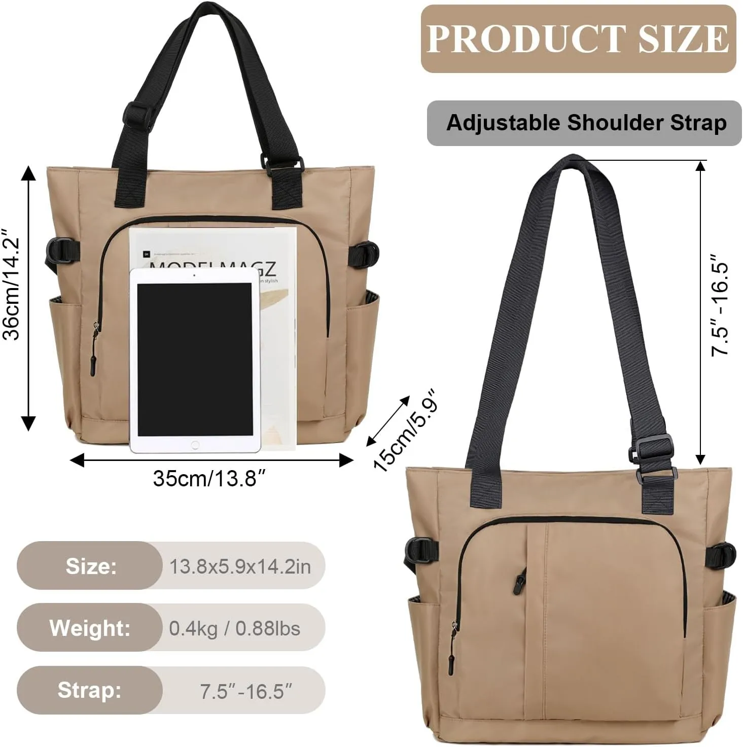 Tote Bag, Waterproof Nylon Shoulder Bags Laptop Work Bag Multi Pockets Teacher Purses and Handbags for Women Men