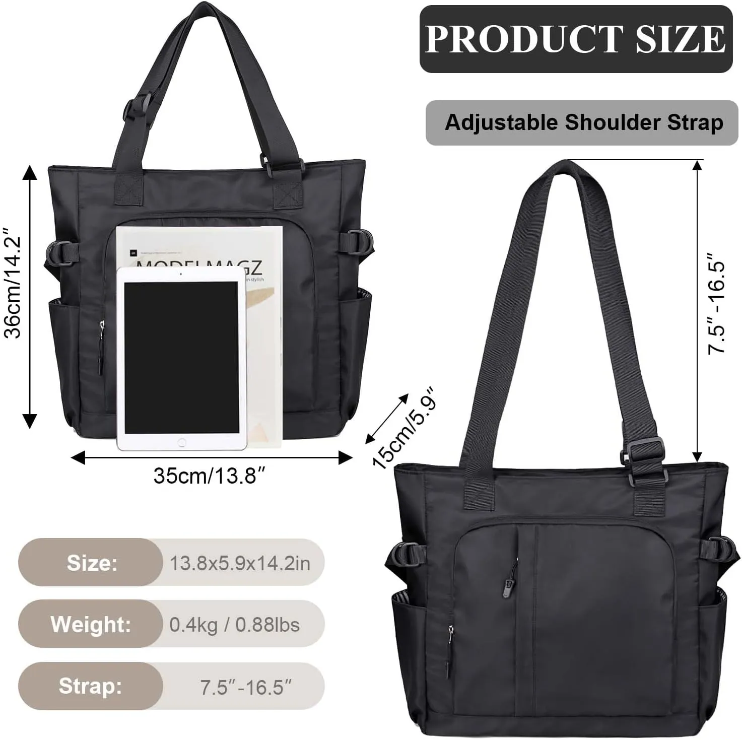 Tote Bag, Waterproof Nylon Shoulder Bags Laptop Work Bag Multi Pockets Teacher Purses and Handbags for Women Men