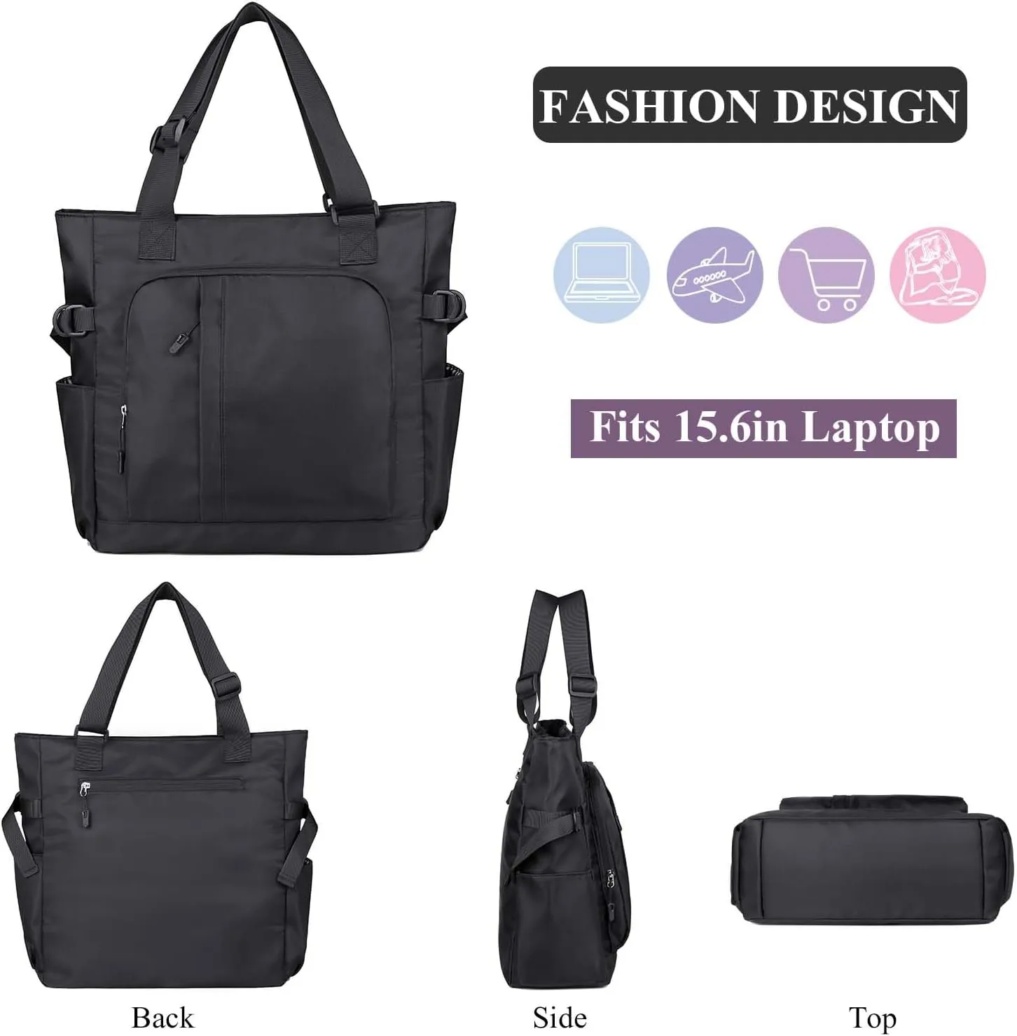 Tote Bag, Waterproof Nylon Shoulder Bags Laptop Work Bag Multi Pockets Teacher Purses and Handbags for Women Men