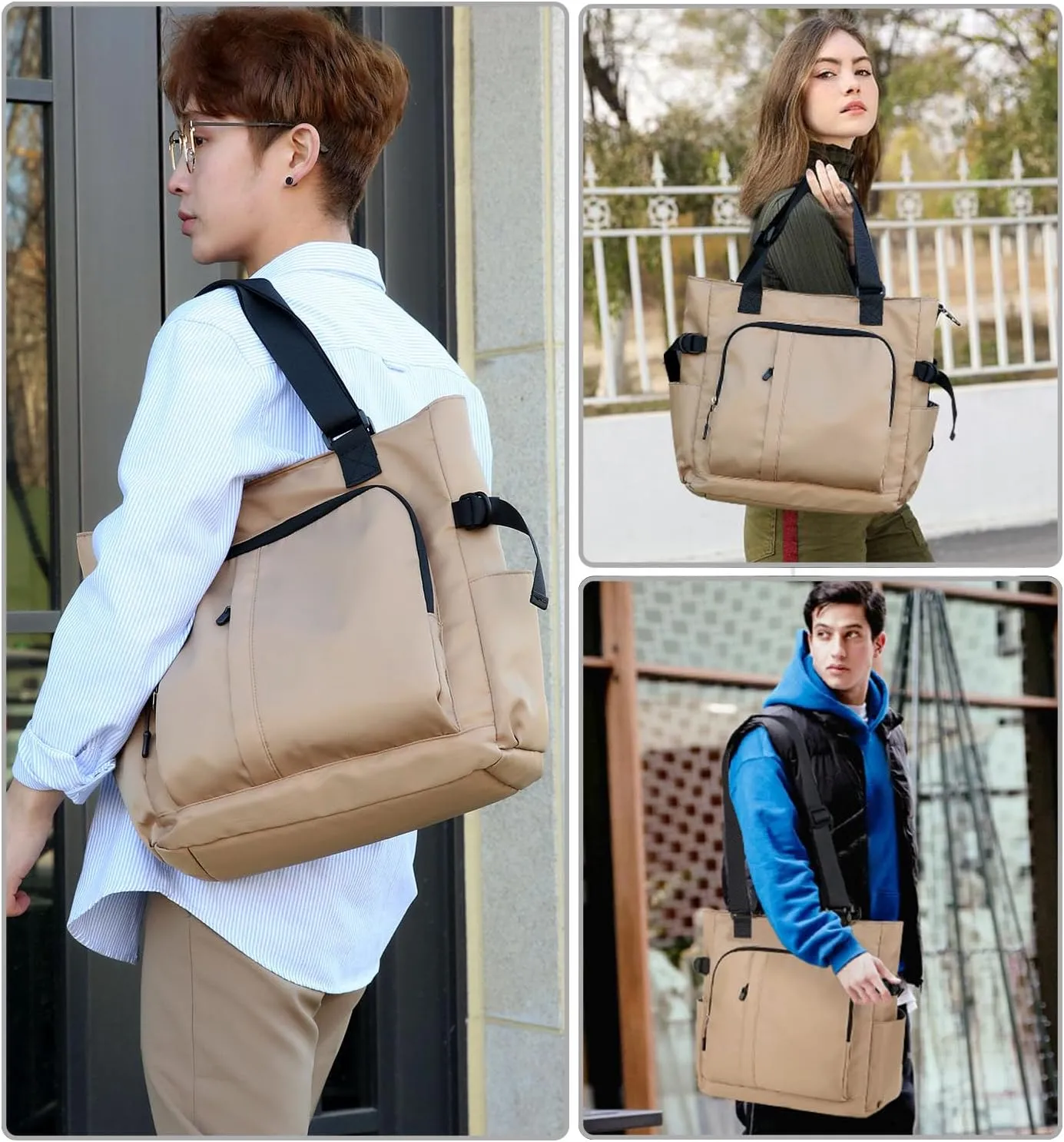 Tote Bag, Waterproof Nylon Shoulder Bags Laptop Work Bag Multi Pockets Teacher Purses and Handbags for Women Men
