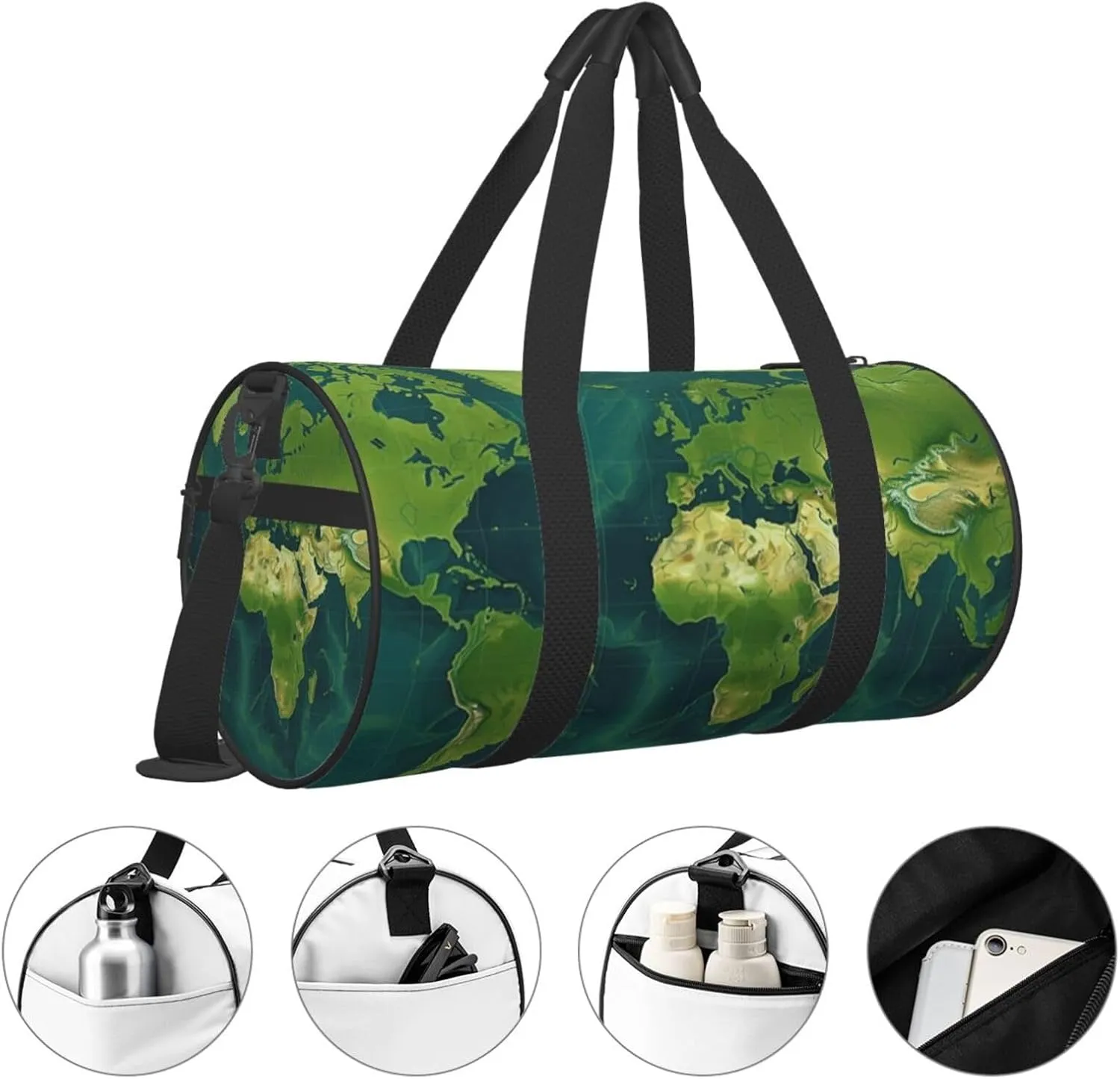 Travel Bag For Women,Green Map Pattern Print Personal Item Duffle Bags,Weekend Travel Duffel Tote Bag,Travel Sport Gym Bag For Men,Airplane Travel Essentials For Flying