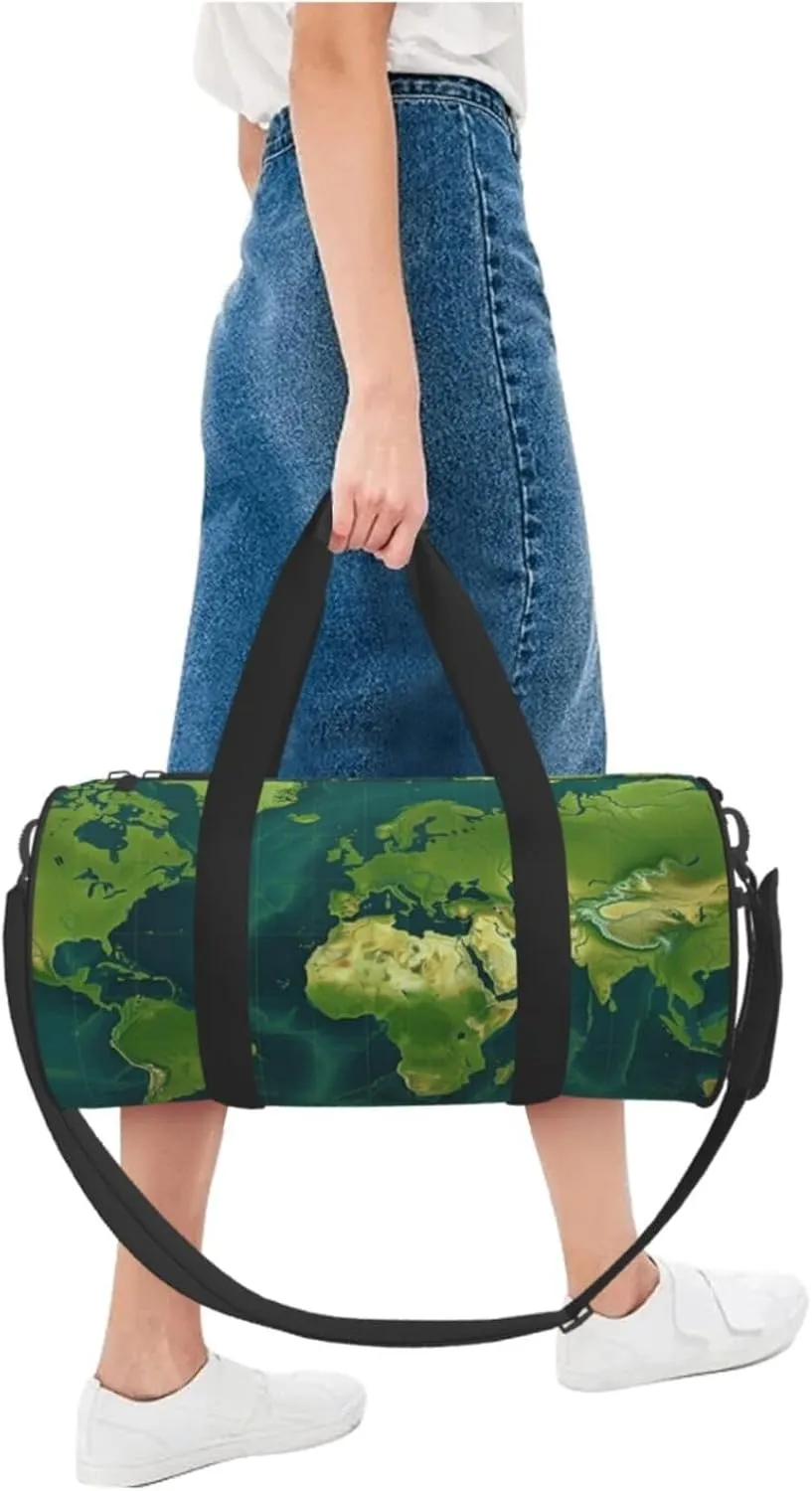 Travel Bag For Women,Green Map Pattern Print Personal Item Duffle Bags,Weekend Travel Duffel Tote Bag,Travel Sport Gym Bag For Men,Airplane Travel Essentials For Flying