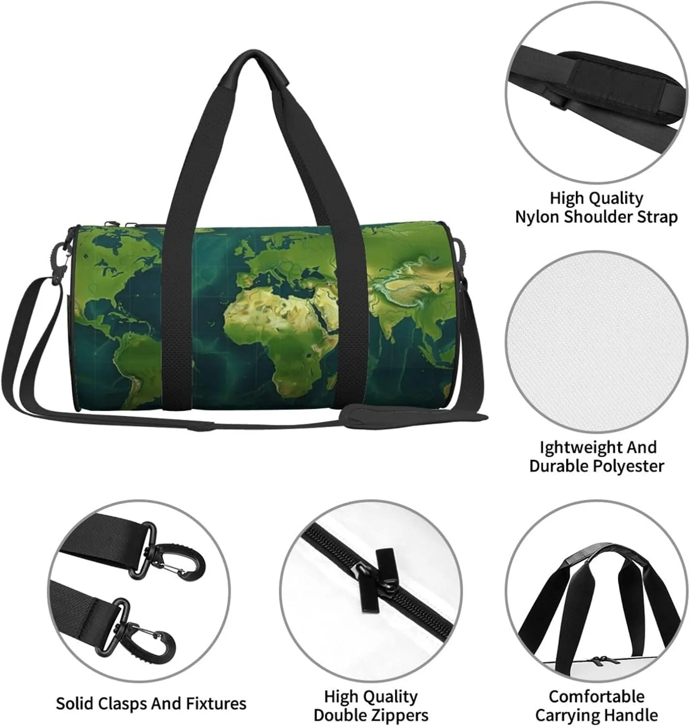 Travel Bag For Women,Green Map Pattern Print Personal Item Duffle Bags,Weekend Travel Duffel Tote Bag,Travel Sport Gym Bag For Men,Airplane Travel Essentials For Flying