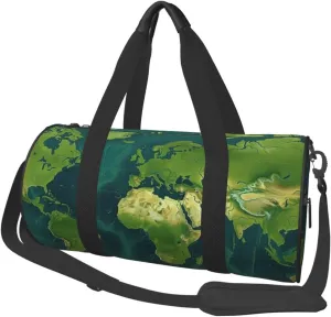 Travel Bag For Women,Green Map Pattern Print Personal Item Duffle Bags,Weekend Travel Duffel Tote Bag,Travel Sport Gym Bag For Men,Airplane Travel Essentials For Flying