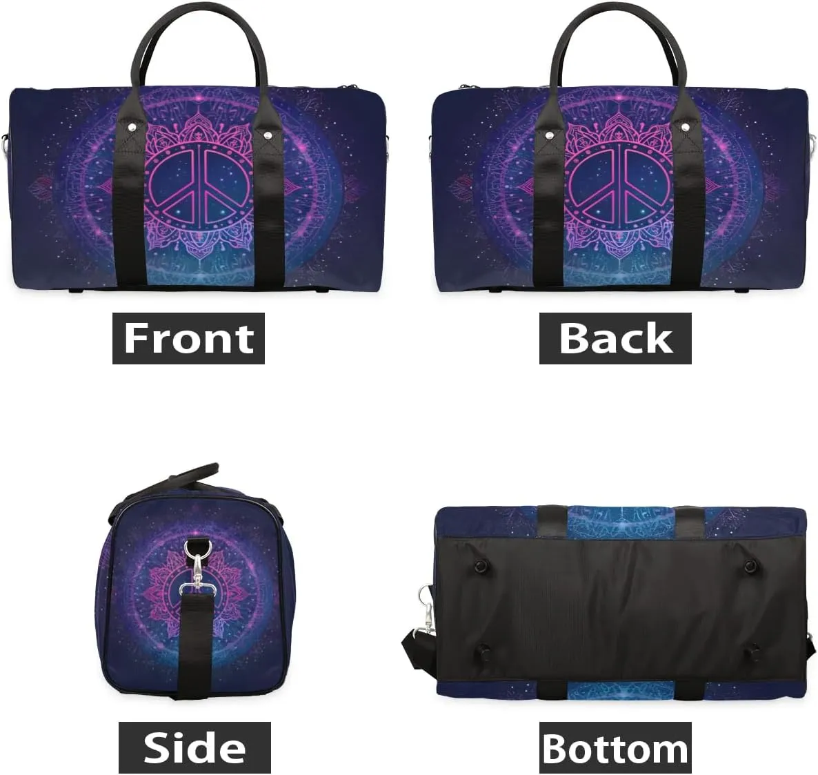 Travel Duffel Bag, Boho Mandala Peace Sign Sports Tote Gym Bag Foldable Western Aztec Weekender Bag Carry on Luggage Handle Bag Overnight Shoulder Bag for Women Men,A-1480