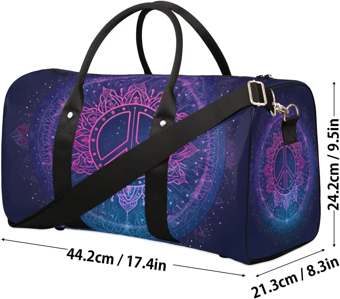 Travel Duffel Bag, Boho Mandala Peace Sign Sports Tote Gym Bag Foldable Western Aztec Weekender Bag Carry on Luggage Handle Bag Overnight Shoulder Bag for Women Men,A-1480