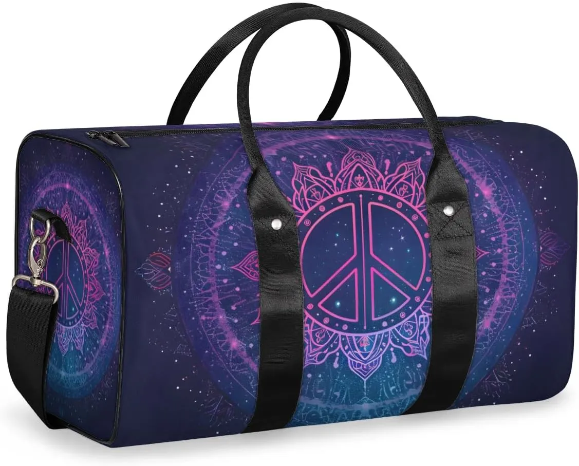 Travel Duffel Bag, Boho Mandala Peace Sign Sports Tote Gym Bag Foldable Western Aztec Weekender Bag Carry on Luggage Handle Bag Overnight Shoulder Bag for Women Men,A-1480