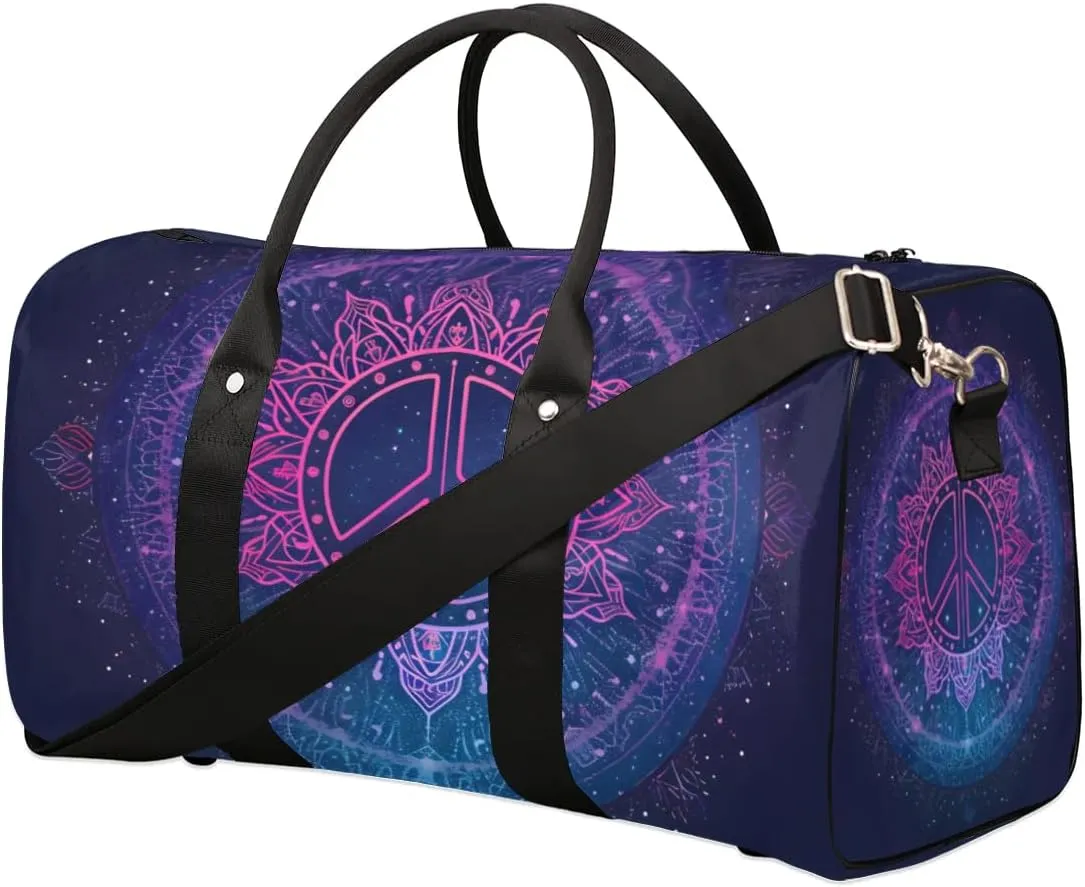 Travel Duffel Bag, Boho Mandala Peace Sign Sports Tote Gym Bag Foldable Western Aztec Weekender Bag Carry on Luggage Handle Bag Overnight Shoulder Bag for Women Men,A-1480