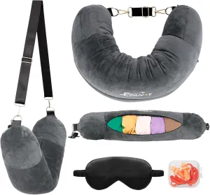 Travel Neck Pillow Stuffable with Clothes, Stuffable Neck Pillow for Travel, Packable Fillable Storage Bag for Airplane Travel, Soft Velvet Neck Pillow Case Cover