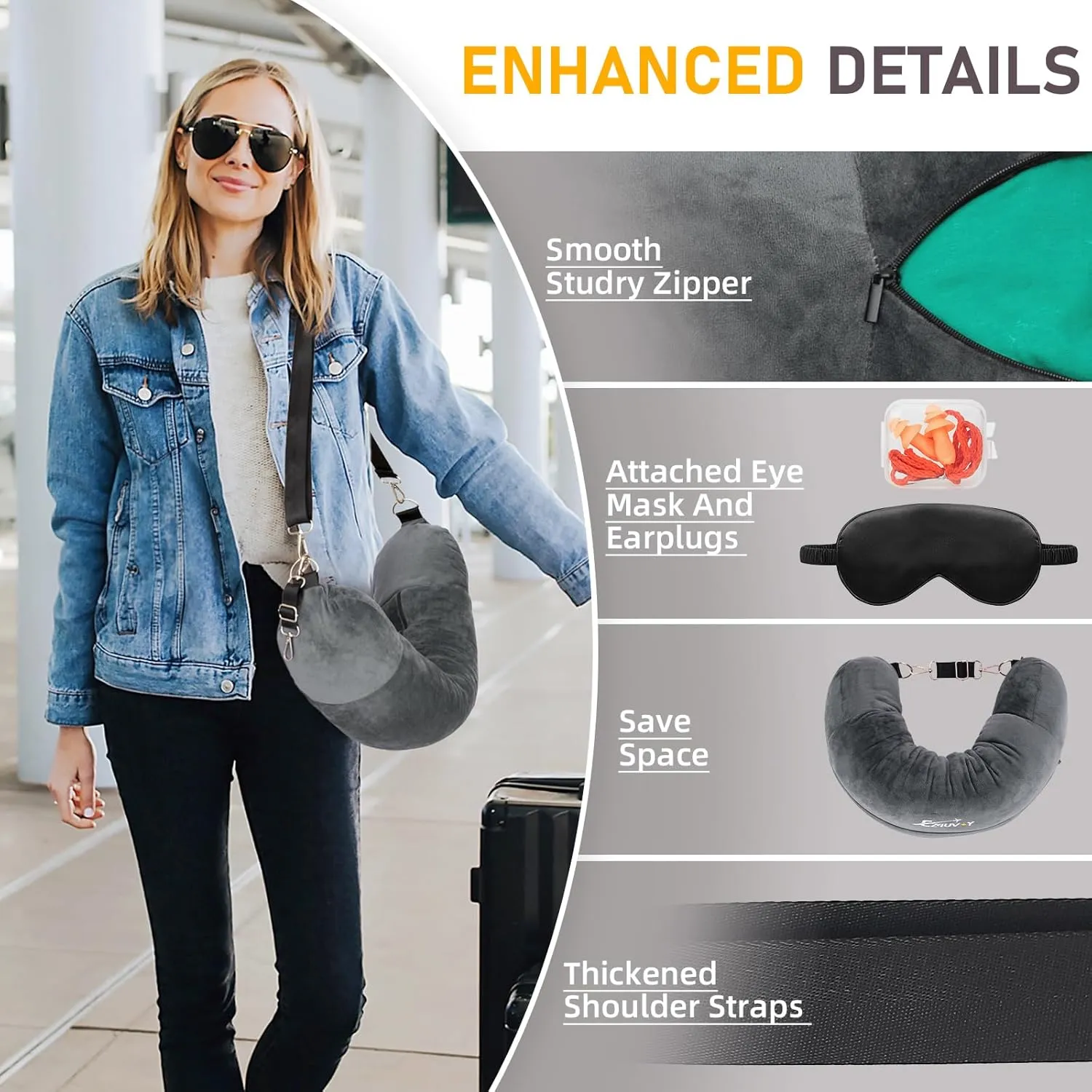 Travel Neck Pillow Stuffable with Clothes, Stuffable Neck Pillow for Travel, Packable Fillable Storage Bag for Airplane Travel, Soft Velvet Neck Pillow Case Cover