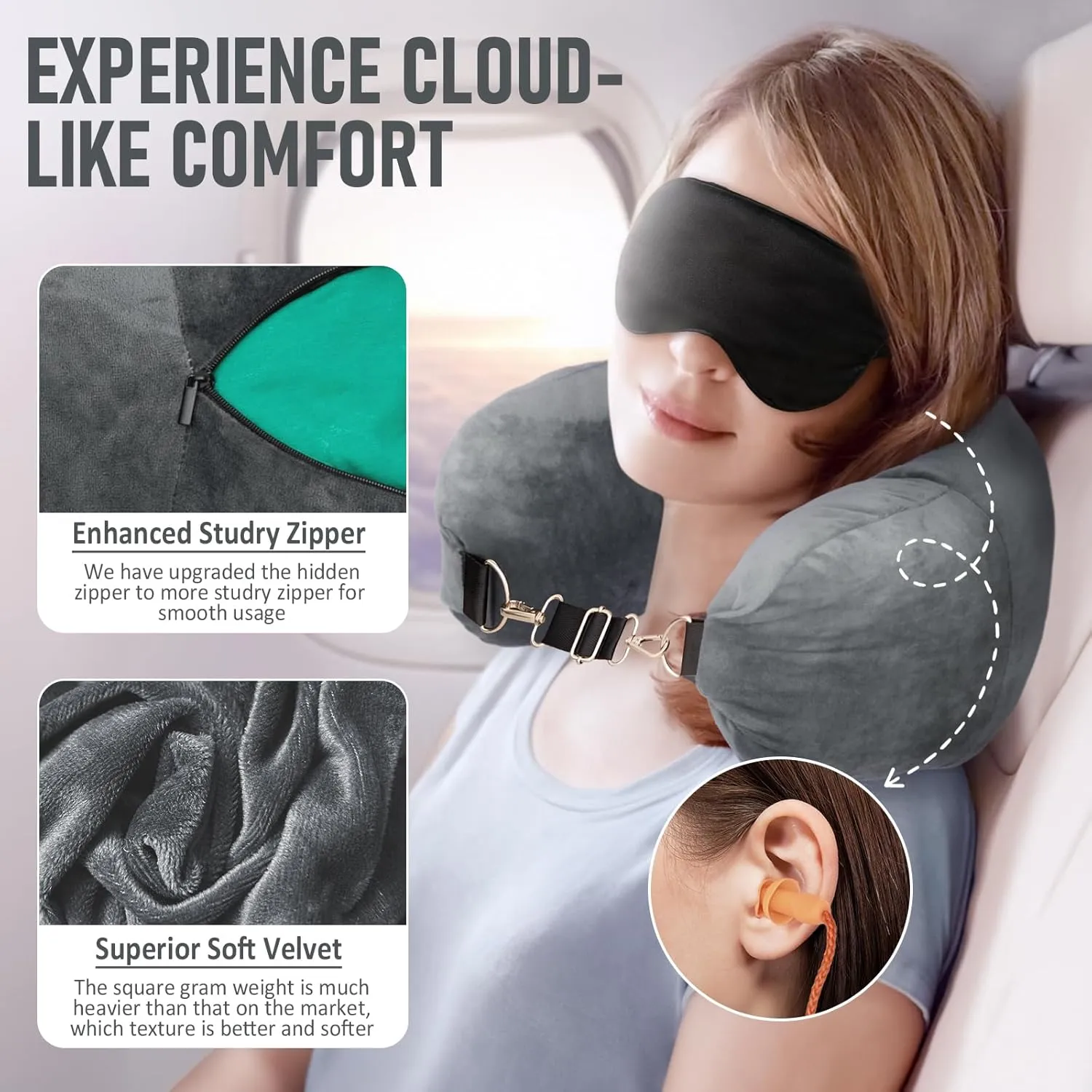 Travel Neck Pillow Stuffable with Clothes, Stuffable Neck Pillow for Travel, Packable Fillable Storage Bag for Airplane Travel, Soft Velvet Neck Pillow Case Cover