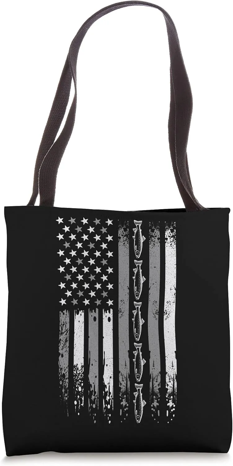 Trout Angler - Fisherman Rainbow US Flag Trout Tote Bag