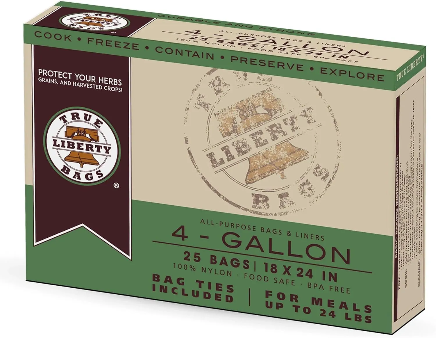 True Liberty All-Purpose Bags for Cooking, Preserving, Containing, and More, BPA-Free Nylon, 4 gal.
