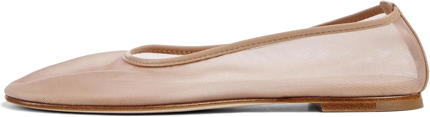 Tulle Mesh Ballet Flats Shoes for Women Slip On Ballerina Shoes Round Toe Comfortable Casual Work Dress Shoes
