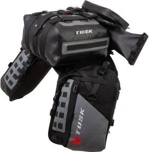 TUSK Highland X2 Rackless Luggage System w/Small Dry Duffel Tail Bag Standard Heat Shield Black/Grey For Suzuki V-Strom 800DE Adventure 2023-2024