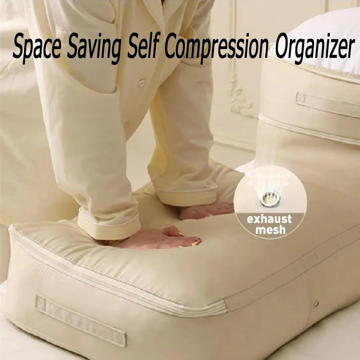 Ultra Space Saving Self Compression Organizer, Compression Duvet Storage Bag Large Capacity, Heavy Duty Moving Bags, Self Compression Moving Organizer Bags for Comforters, Clothes (PINK,X-Large)