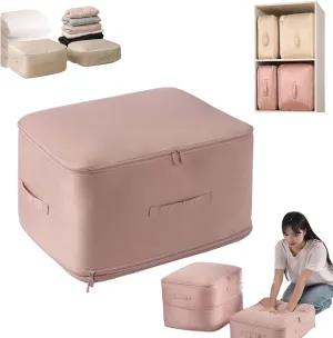 Ultra Space Saving Self Compression Organizer, Compression Duvet Storage Bag Large Capacity, Heavy Duty Moving Bags, Self Compression Moving Organizer Bags for Comforters, Clothes (PINK,X-Large)