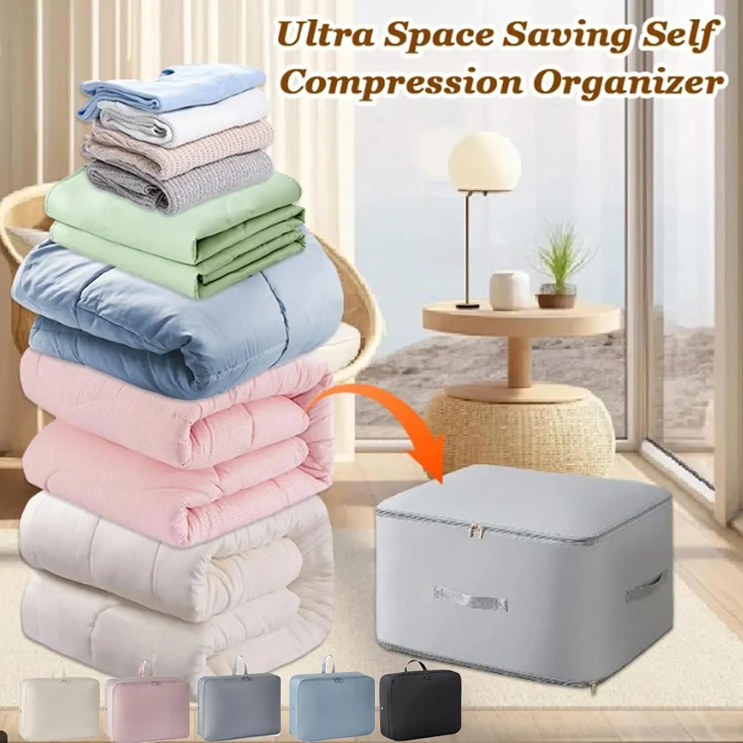 Ultra Space Saving Self Compression Organizer, Compression Duvet Storage Bag Large Capacity, Heavy Duty Moving Bags, Self Compression Moving Organizer Bags for Comforters, Clothes (PINK,X-Large)