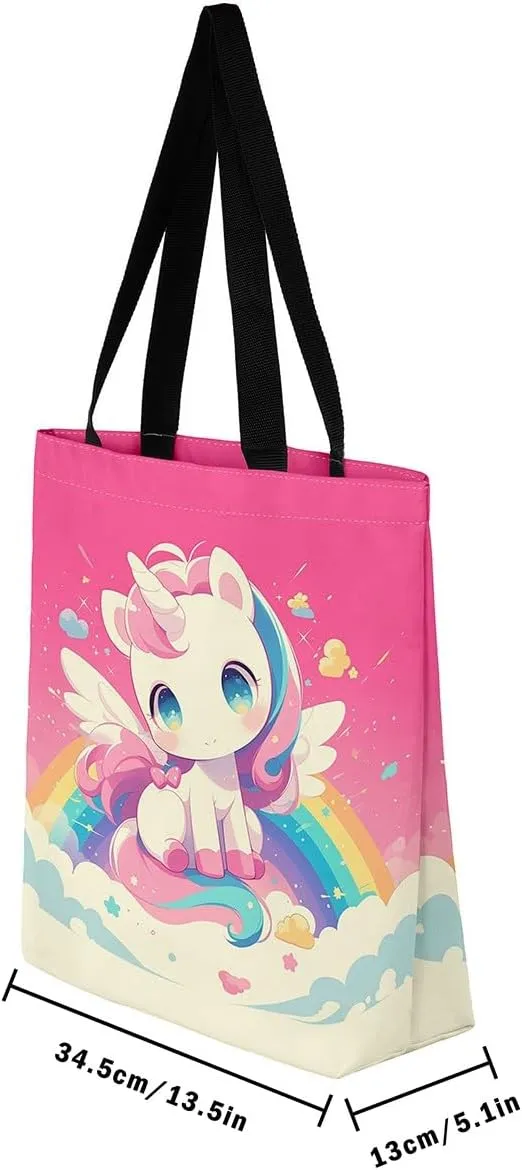 Unicorn Canvas Tote Bag Unicorns Foldable Handbag Cute Rainbow Cartoon Horse Canvas Bag Kawaii Shoulder Bag