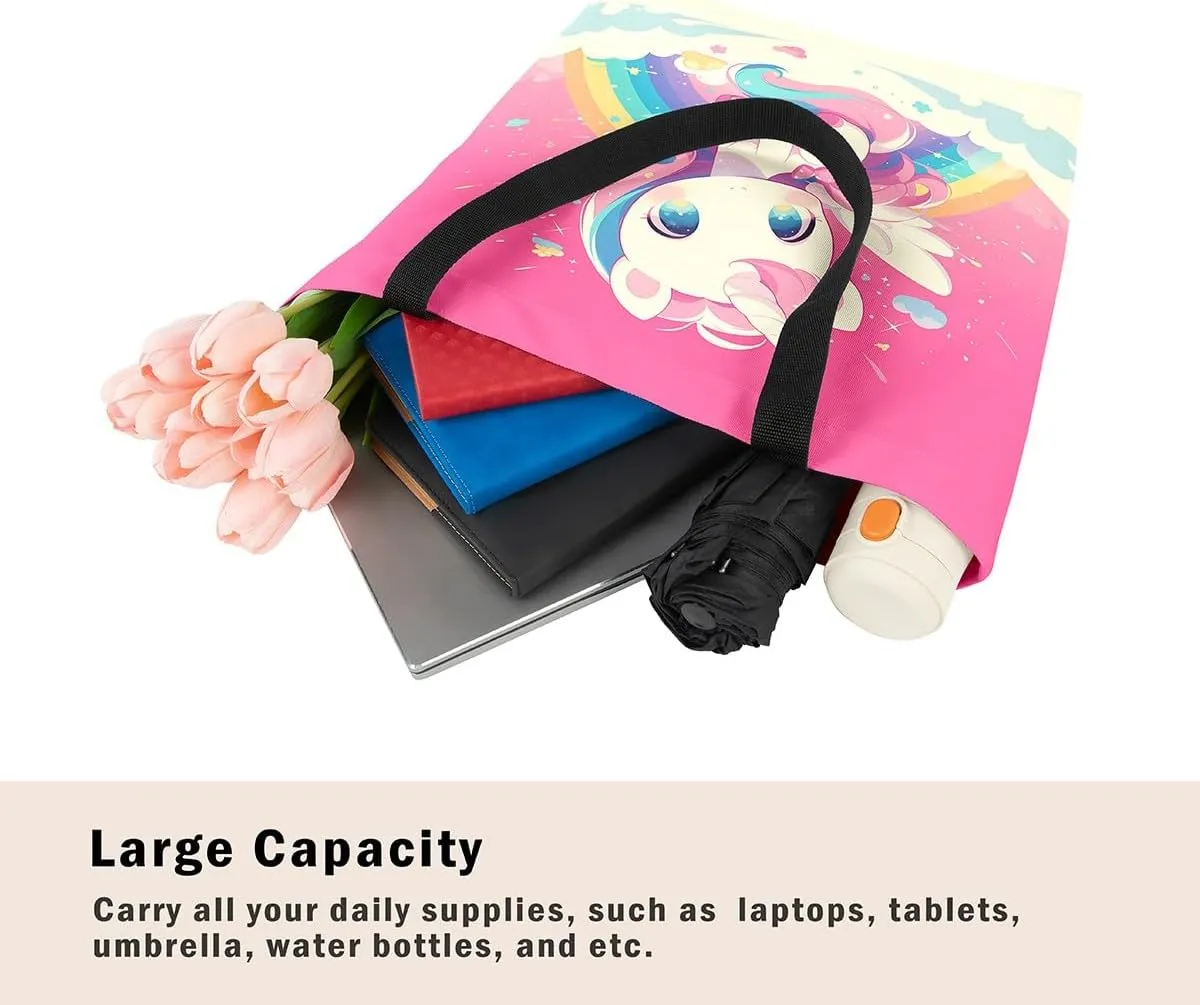 Unicorn Canvas Tote Bag Unicorns Foldable Handbag Cute Rainbow Cartoon Horse Canvas Bag Kawaii Shoulder Bag