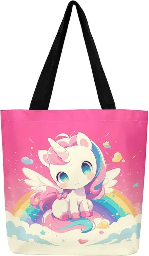 Unicorn Canvas Tote Bag Unicorns Foldable Handbag Cute Rainbow Cartoon Horse Canvas Bag Kawaii Shoulder Bag