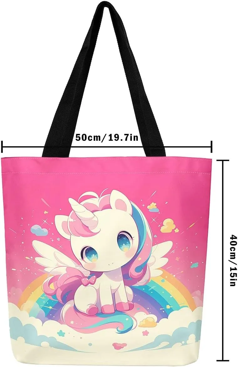 Unicorn Canvas Tote Bag Unicorns Foldable Handbag Cute Rainbow Cartoon Horse Canvas Bag Kawaii Shoulder Bag