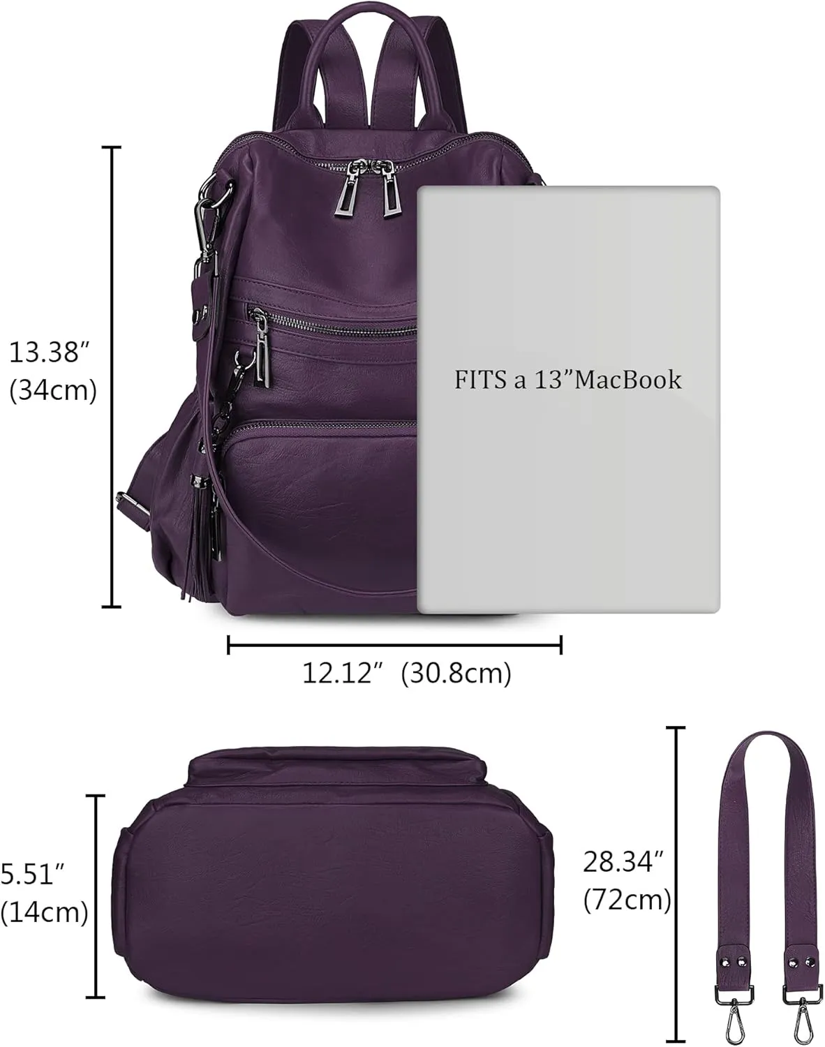 Uromee Travel Backpack Purse for Women Vegan Leather Ladies Fashion Tassel Shoulder Bag Convertible