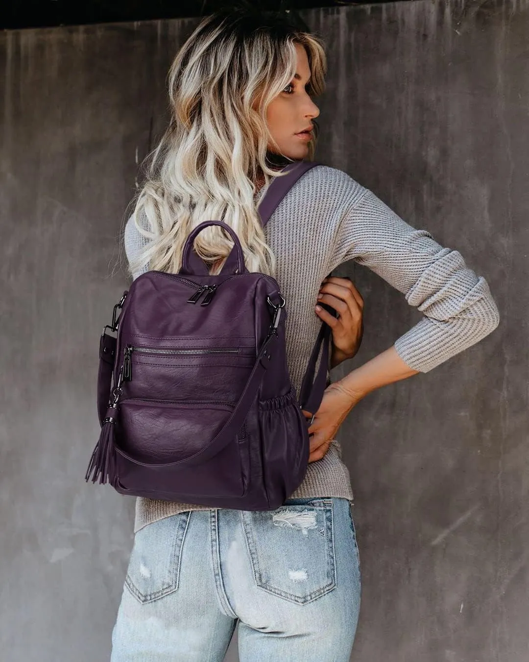 Uromee Travel Backpack Purse for Women Vegan Leather Ladies Fashion Tassel Shoulder Bag Convertible