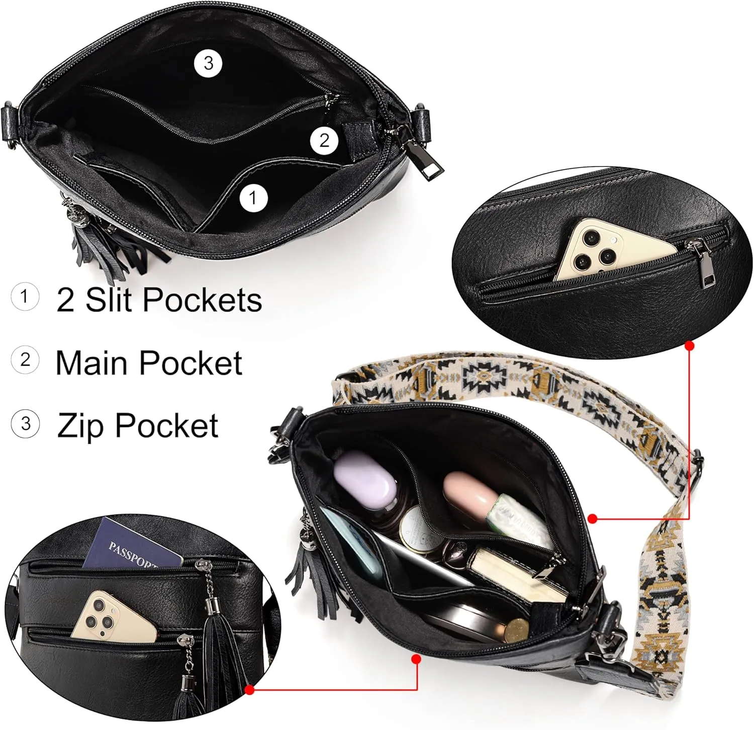 UTO Crossbody Bags for Women Trendy Leather Designer Cell Phone Multi Pocket Cross Body Purses Shoulder Handbag Ladies