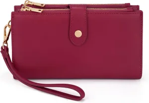 UTO Wallet Women Vegan Leather Wristlet Snap Long Purse Credit Card Holder Elegant Clutch