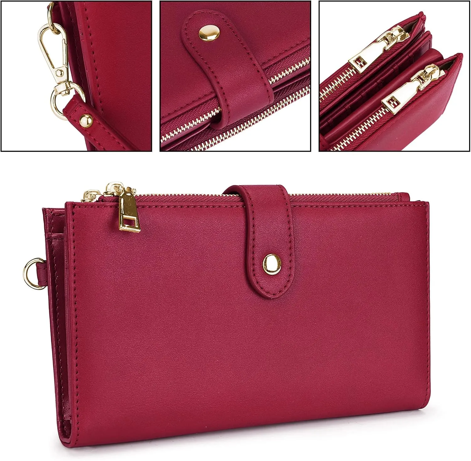 UTO Wallet Women Vegan Leather Wristlet Snap Long Purse Credit Card Holder Elegant Clutch