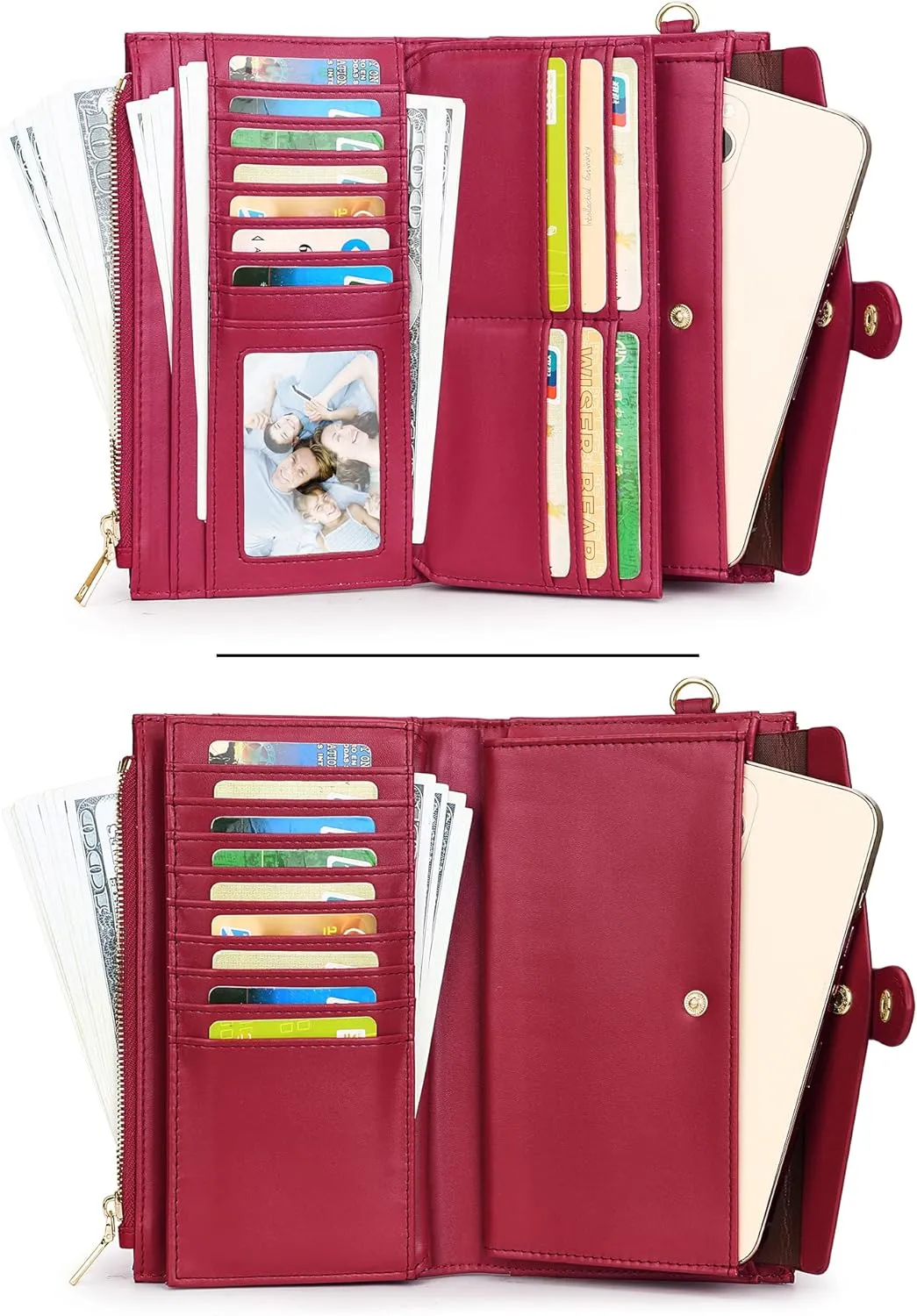 UTO Wallet Women Vegan Leather Wristlet Snap Long Purse Credit Card Holder Elegant Clutch