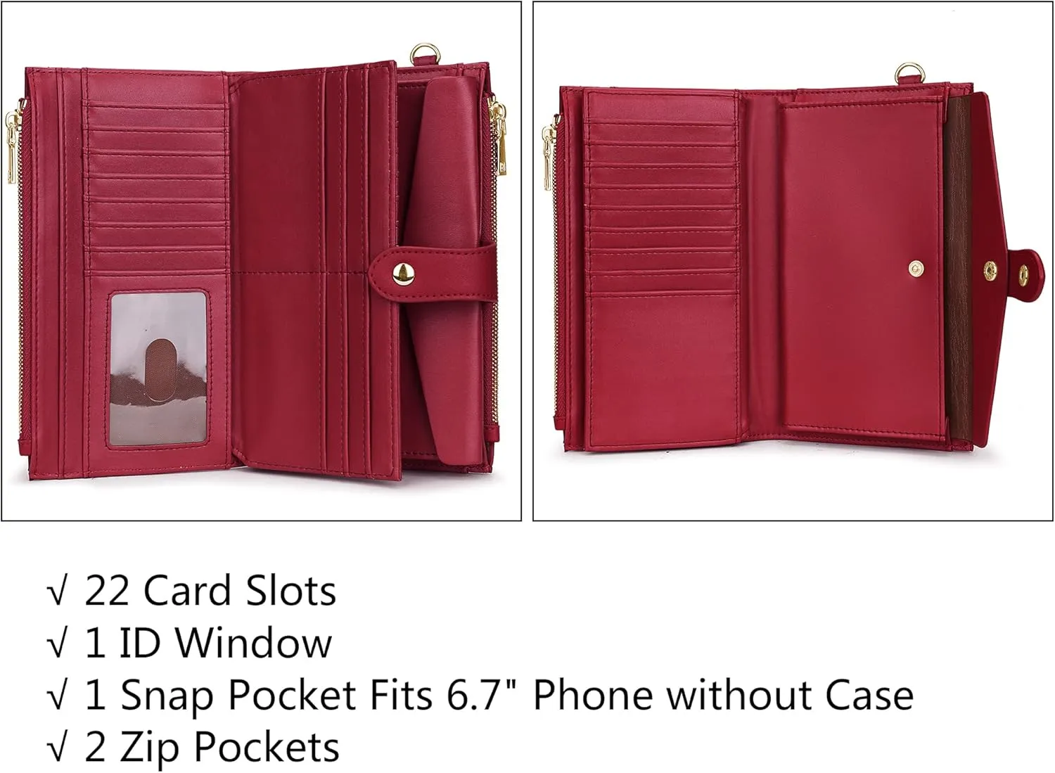 UTO Wallet Women Vegan Leather Wristlet Snap Long Purse Credit Card Holder Elegant Clutch
