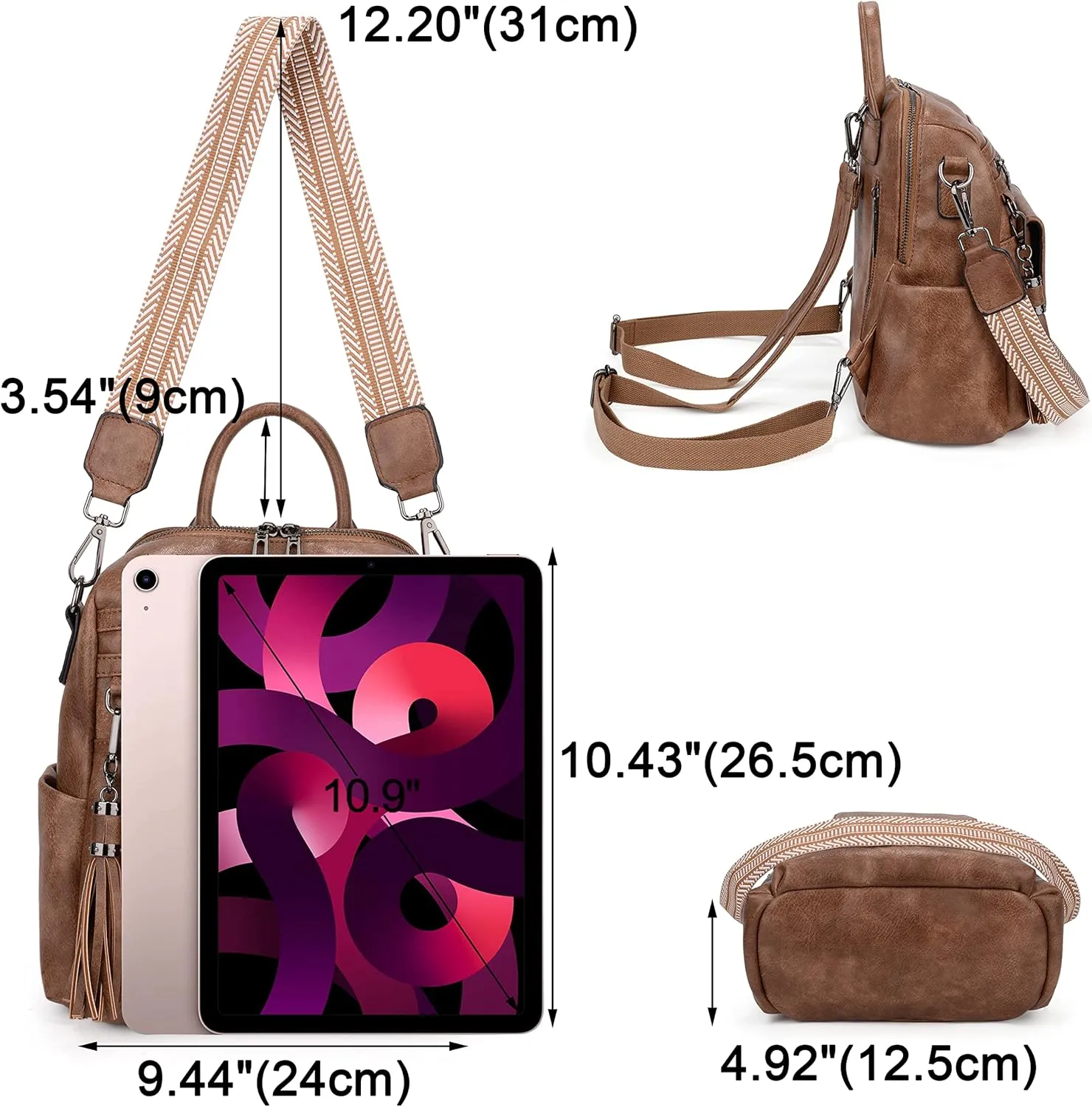 UTO Women Backpack Purse 3 ways PU Washed Leather Ladies Rucksack Shoulder Bag New Blue