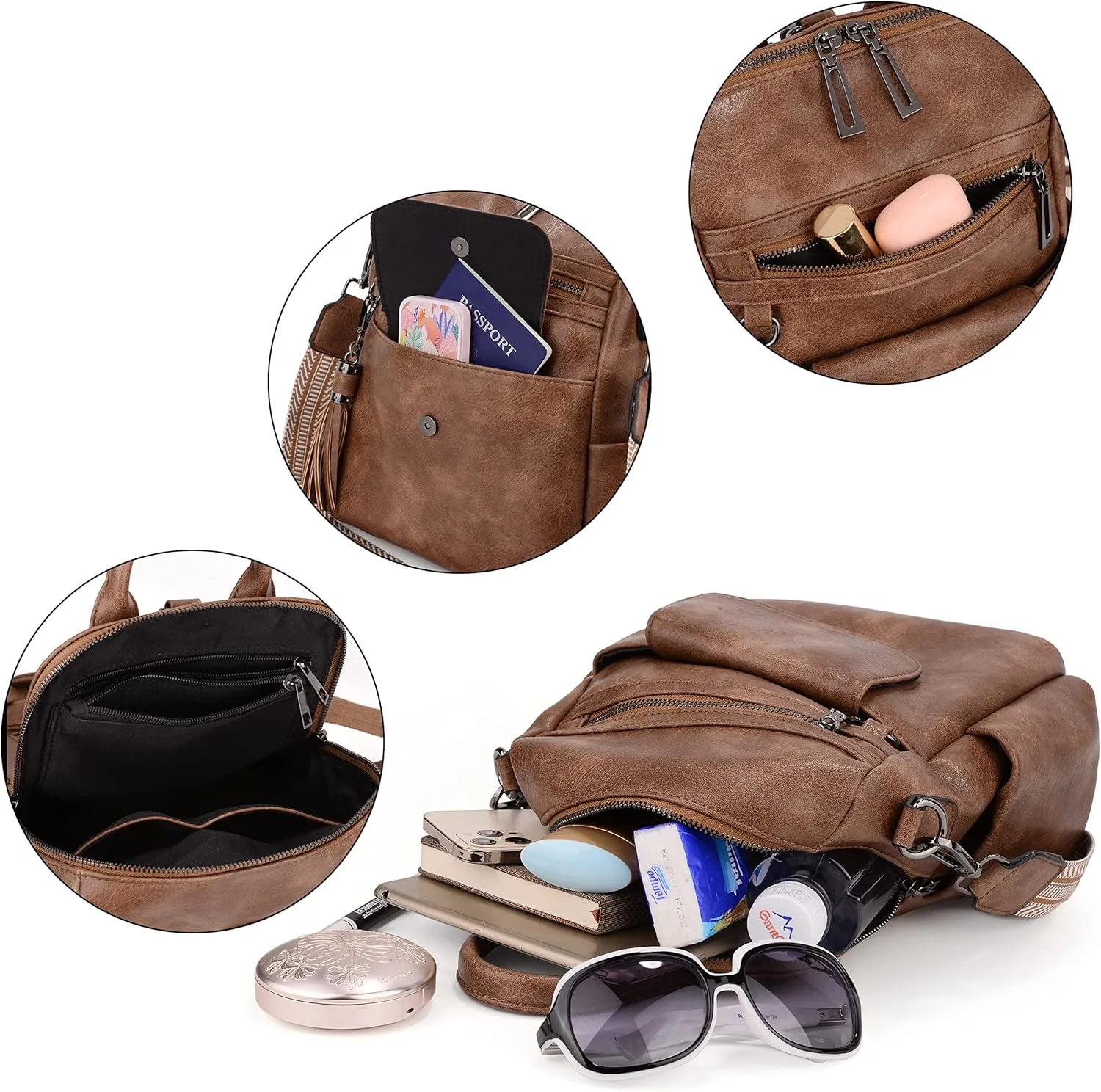 UTO Women Backpack Purse 3 ways PU Washed Leather Ladies Rucksack Shoulder Bag New Blue