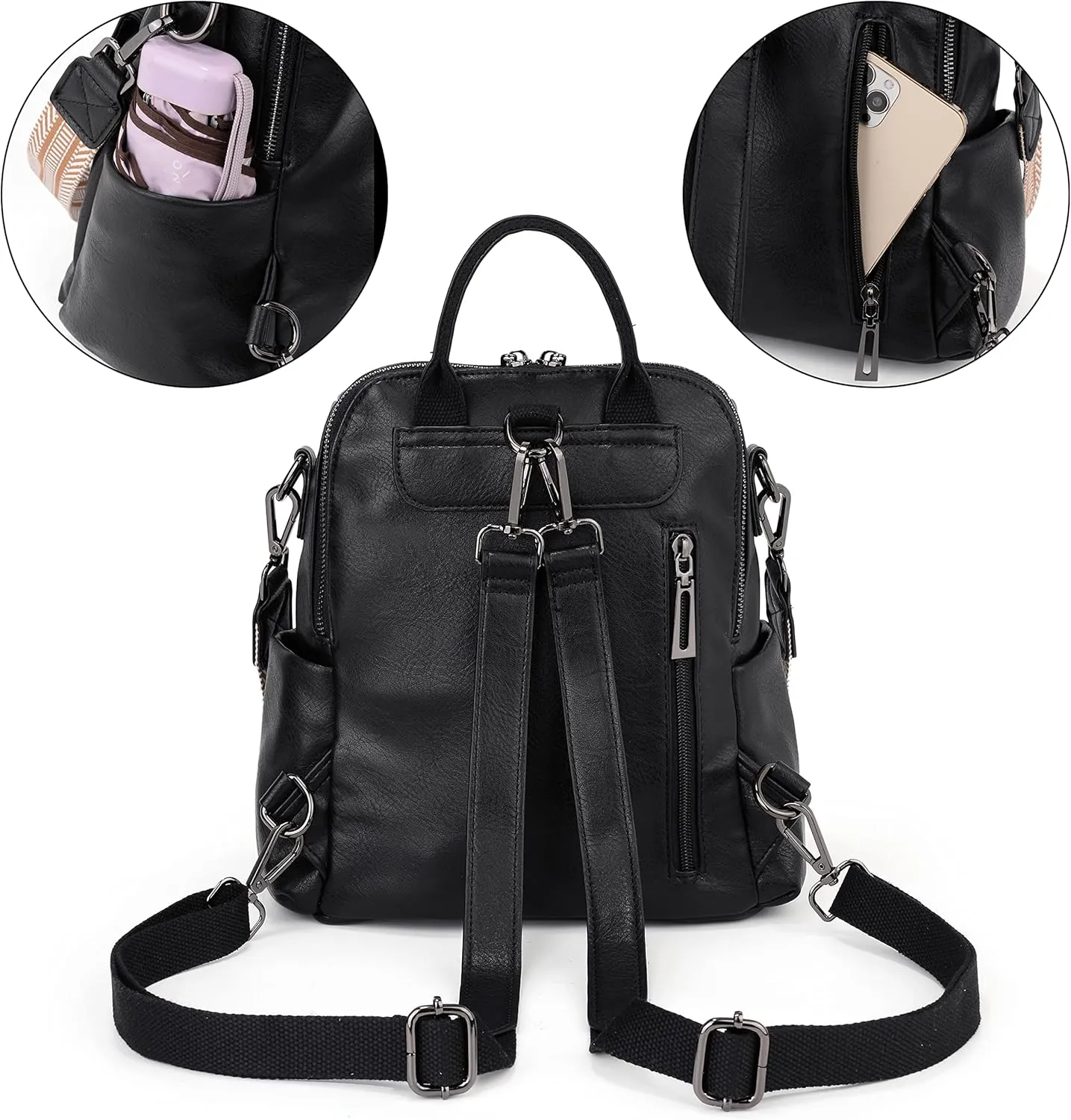 UTO Women Backpack Purse 3 ways PU Washed Leather Ladies Rucksack Shoulder Bag New Blue
