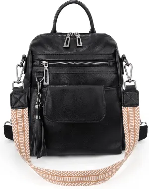UTO Women Backpack Purse 3 ways PU Washed Leather Ladies Rucksack Shoulder Bag New Blue