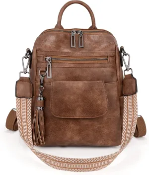 UTO Women Backpack Purse 3 ways PU Washed Leather Ladies Rucksack Shoulder Bag New Blue