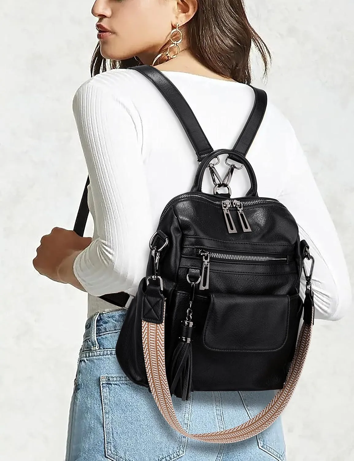 UTO Women Backpack Purse 3 ways PU Washed Leather Ladies Rucksack Shoulder Bag New Blue