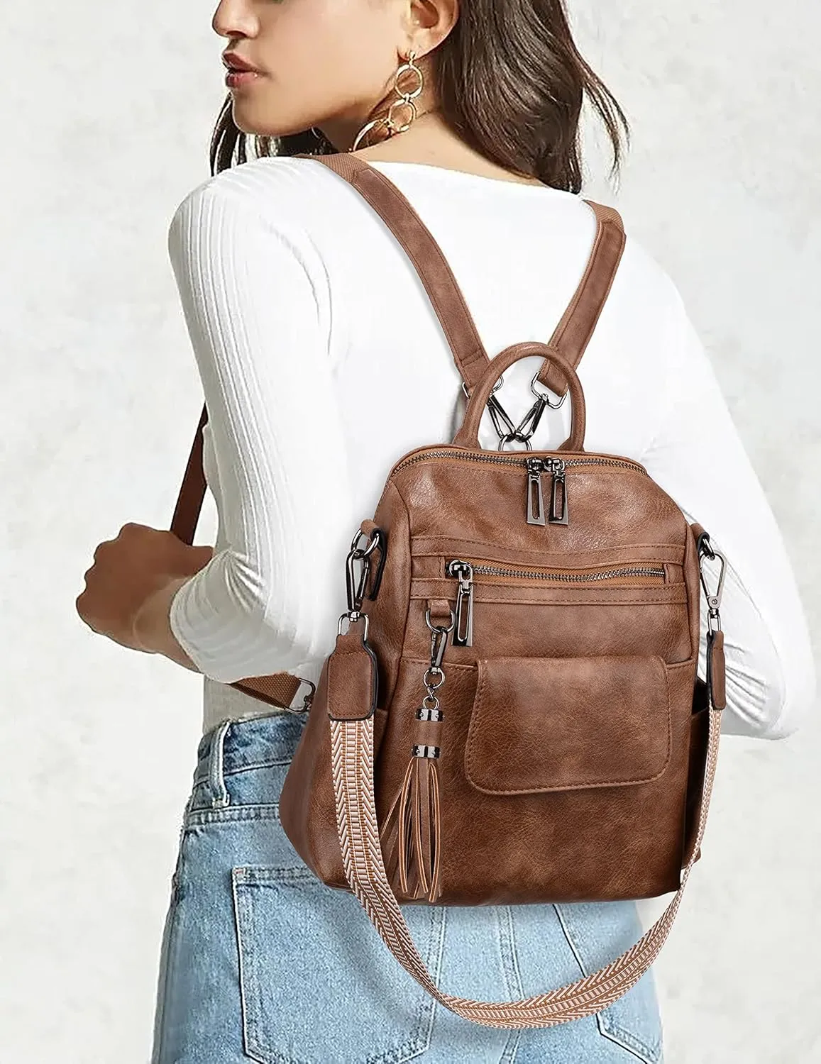 UTO Women Backpack Purse 3 ways PU Washed Leather Ladies Rucksack Shoulder Bag New Blue