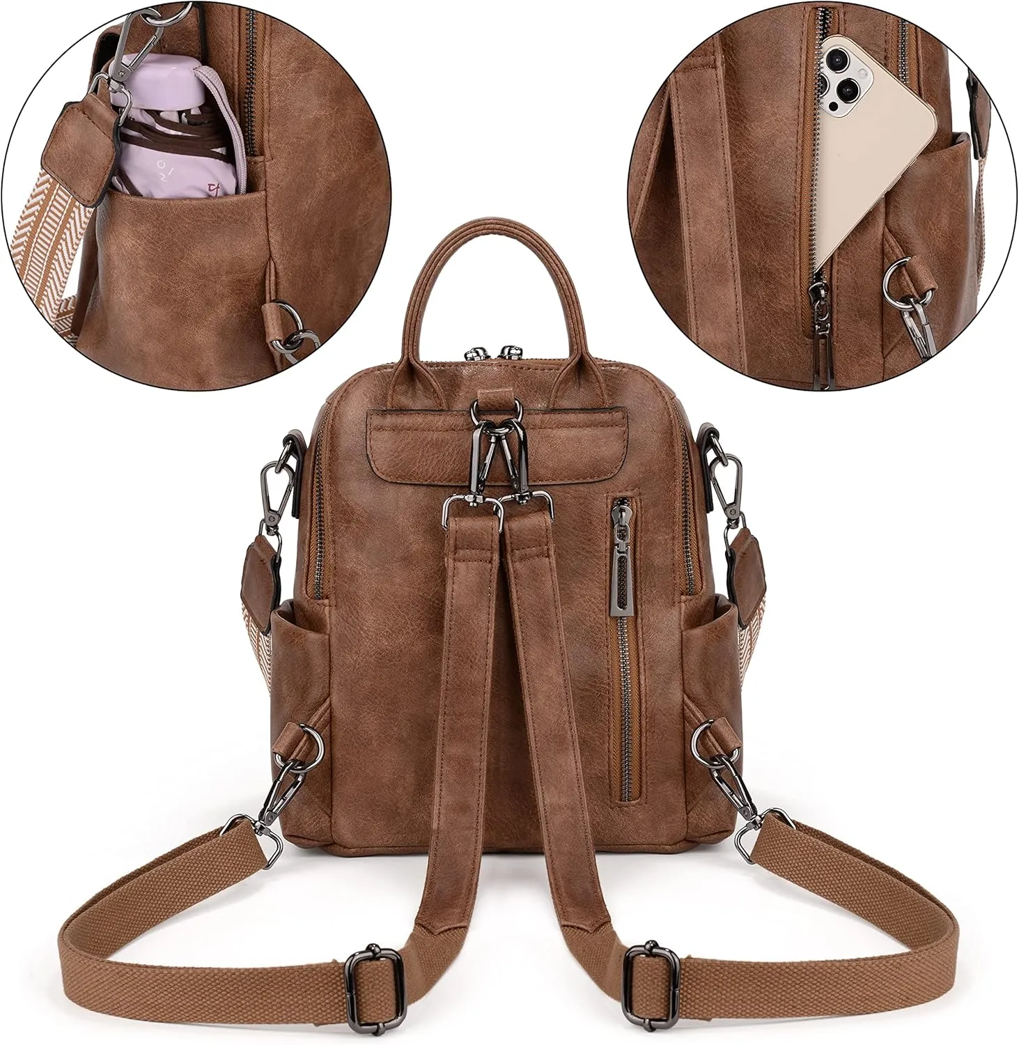 UTO Women Backpack Purse 3 ways PU Washed Leather Ladies Rucksack Shoulder Bag New Blue
