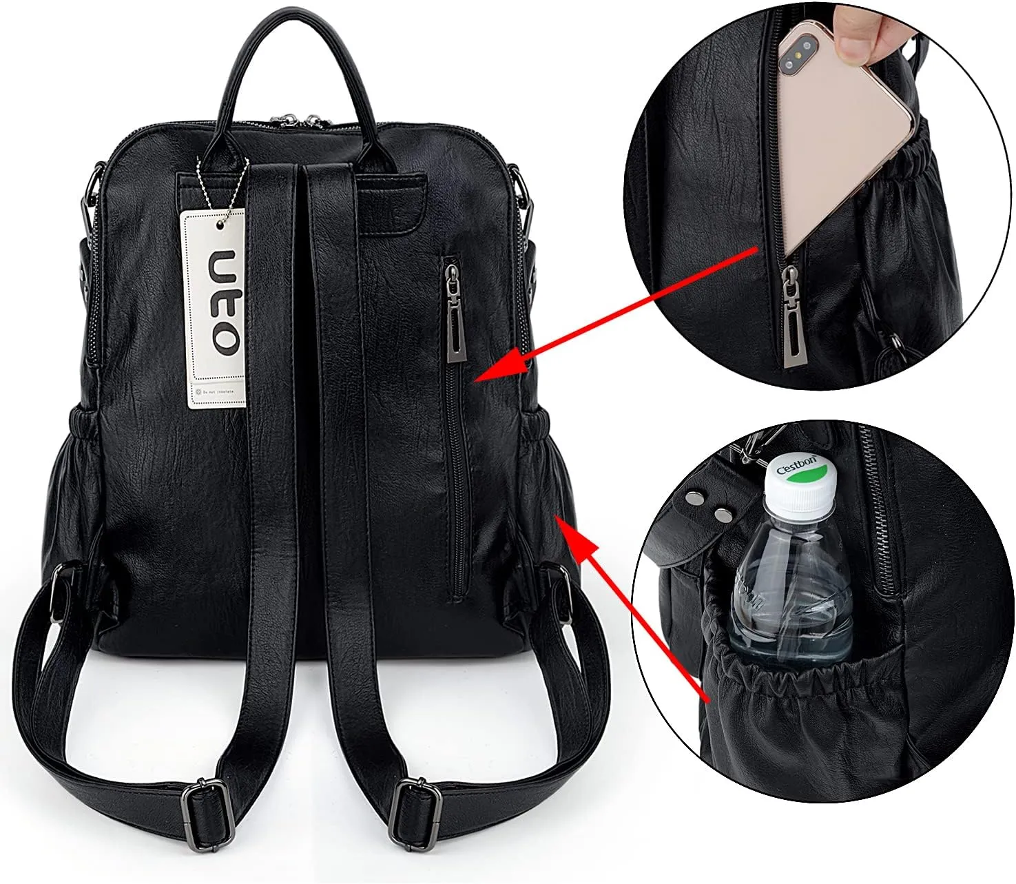 UTO Women Backpack Purse Leather Vegan Ladies Fashion Designer Rucksack Convertible Travel Shoulder Bag with Tassel
