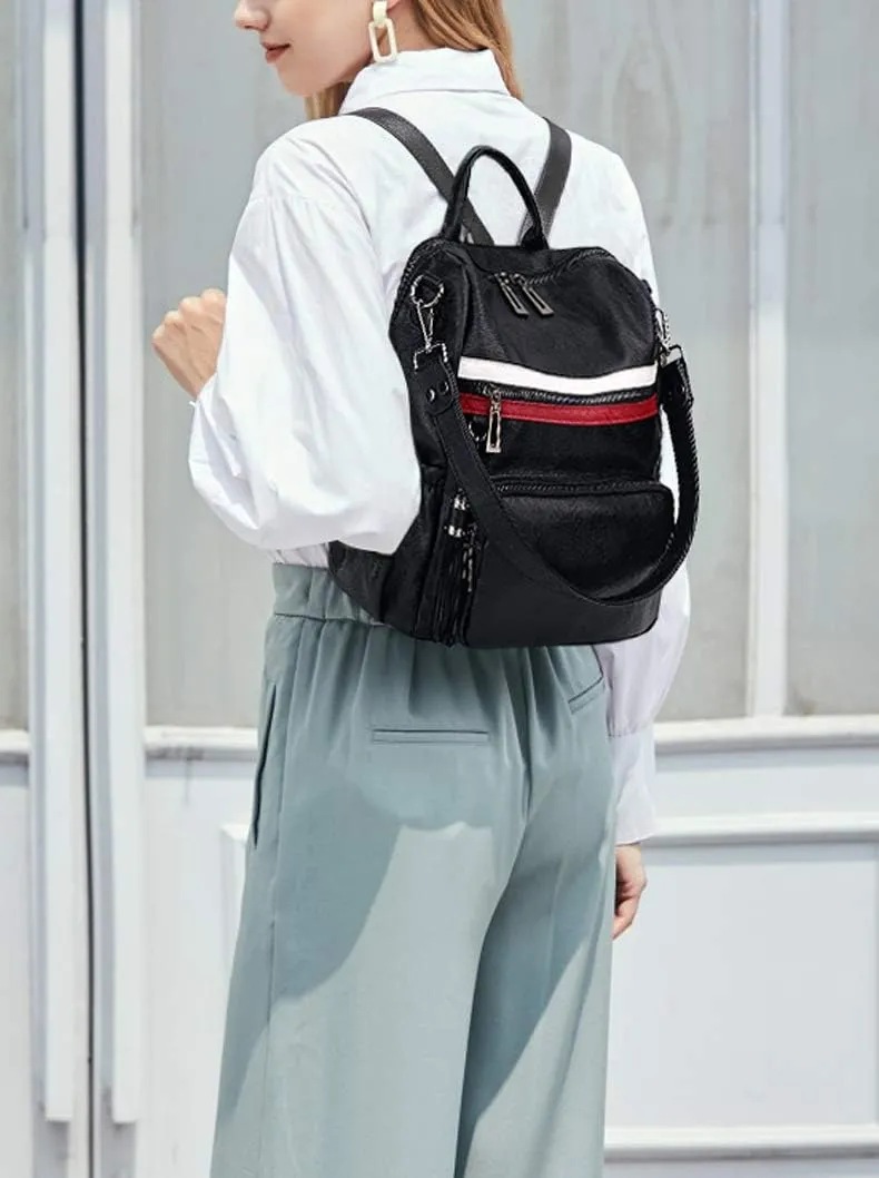 UTO Women Backpack Purse Leather Vegan Ladies Fashion Designer Rucksack Convertible Travel Shoulder Bag with Tassel