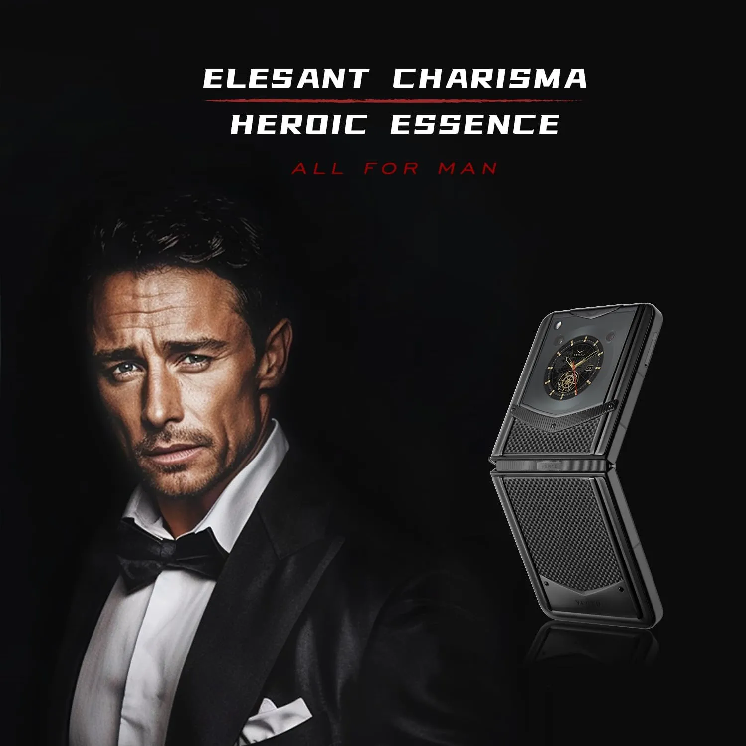 VERTU IRONFLIP Custom Carbon Fiber Flip Cell Phone, Unlocked Android 5G Smartphone, Foldable Design, One-Hand Control, 50MP Camera, 12G 512G, Dual SIM, 6.9" 120Hz OLED, Fast Charge (Carbon Black)