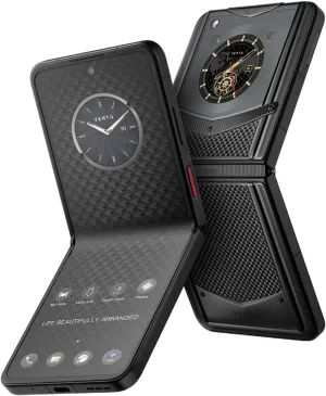 VERTU IRONFLIP Custom Carbon Fiber Flip Cell Phone, Unlocked Android 5G Smartphone, Foldable Design, One-Hand Control, 50MP Camera, 12G 512G, Dual SIM, 6.9" 120Hz OLED, Fast Charge (Carbon Black)