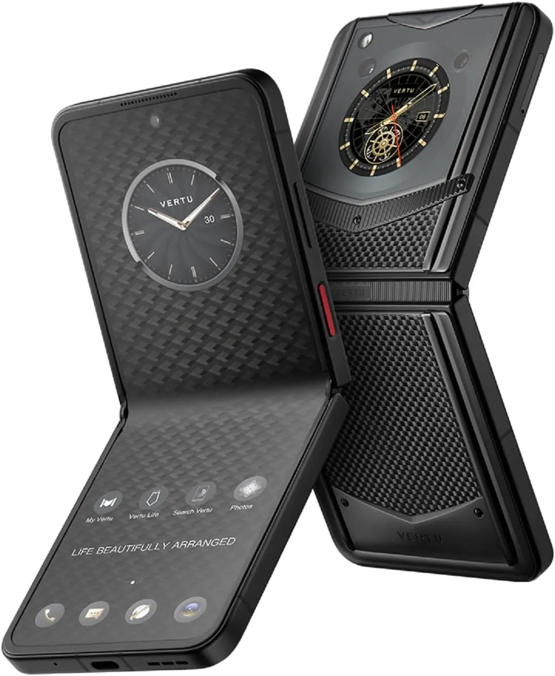 VERTU IRONFLIP Custom Carbon Fiber Flip Cell Phone, Unlocked Android 5G Smartphone, Foldable Design, One-Hand Control, 50MP Camera, 12G 512G, Dual SIM, 6.9" 120Hz OLED, Fast Charge (Carbon Black)
