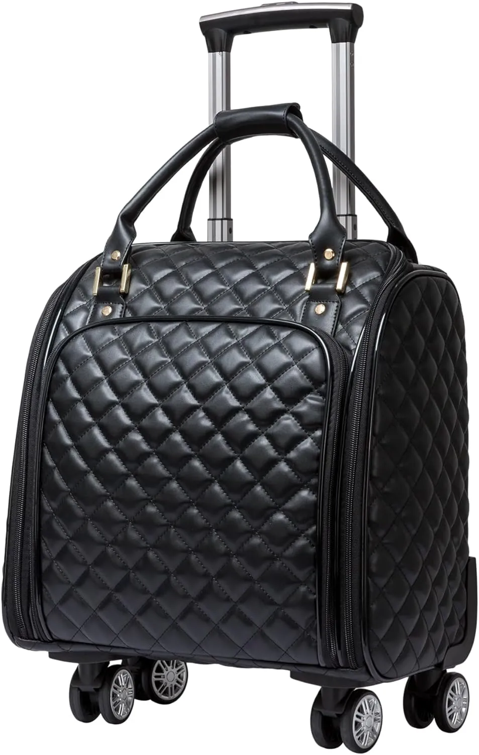 VH&GRED Luxury Carry on Luggage with Universal Wheels 16-Inch Lightweight Travel Small Suitcase Diamond Stitching Synthetic Leather Bag